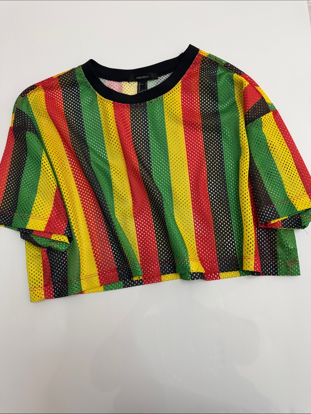 Forever 21 Multicolor Striped Mesh Crop Top